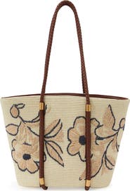 Reiss Rae Embroidered Straw Tote