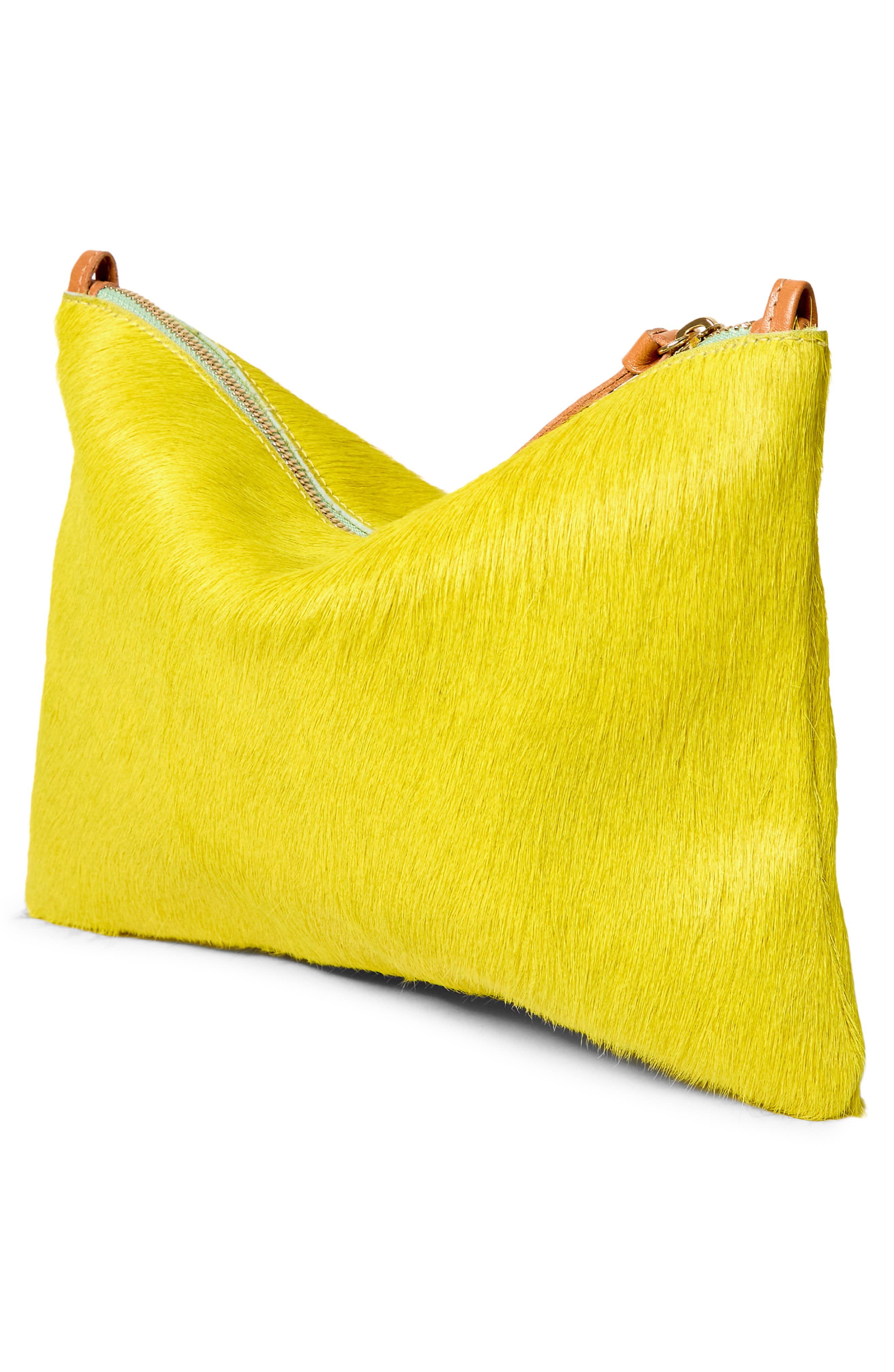 Clare V. Genuine Calf Hair Flat Clutch with Tabs, Alternate, color, Citron