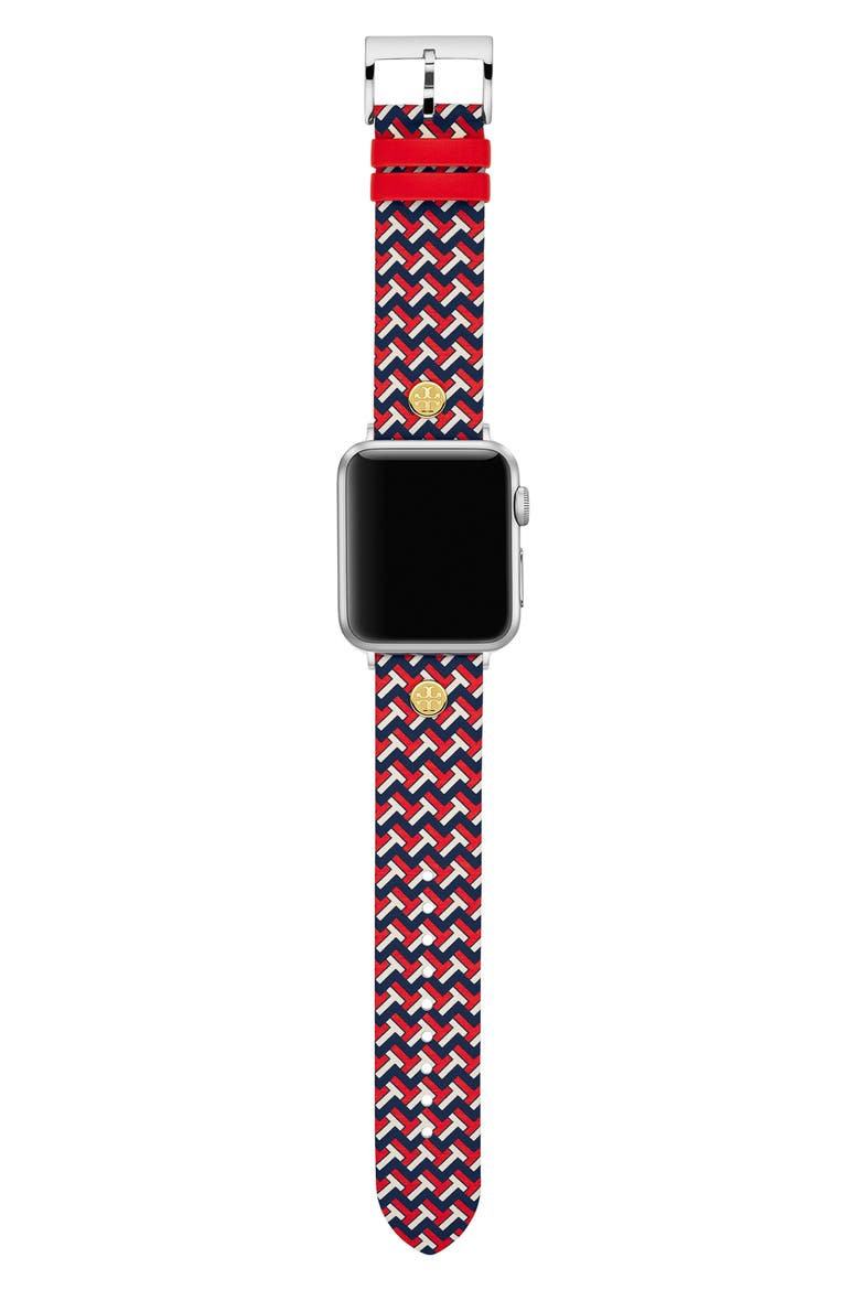T-Zag Leather Strap for Apple Watch®, 38mm/40mm, Main, color, RED/ MULTI
