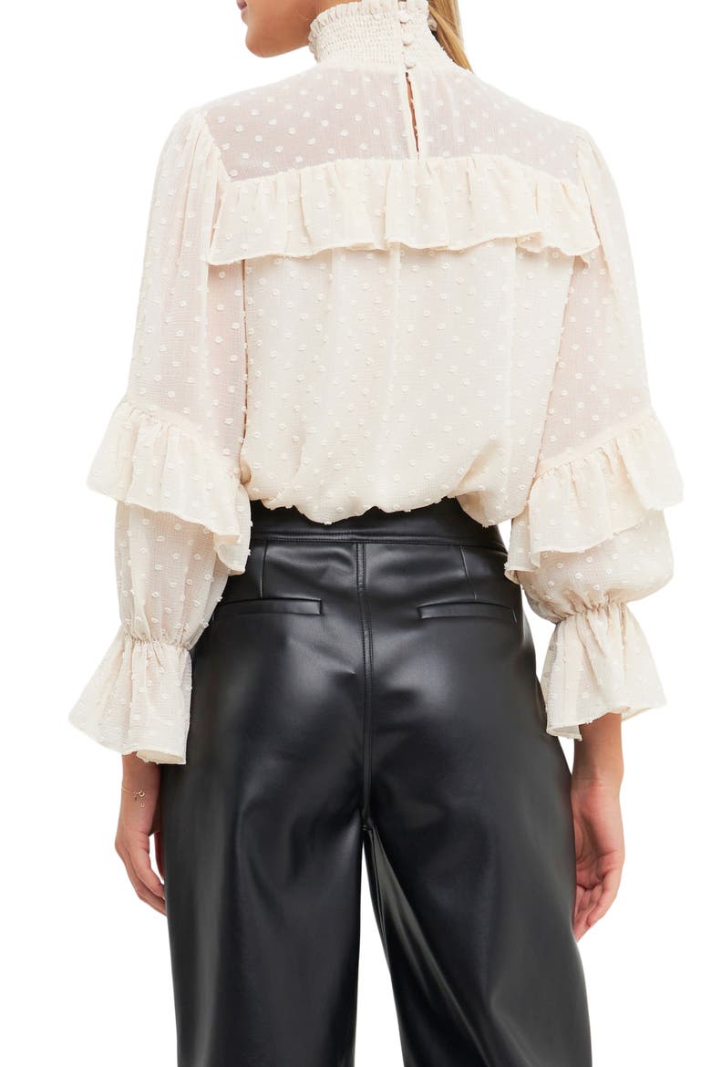 Swiss Dot Ruffle Chiffon Top, Alternate, color, IVORY