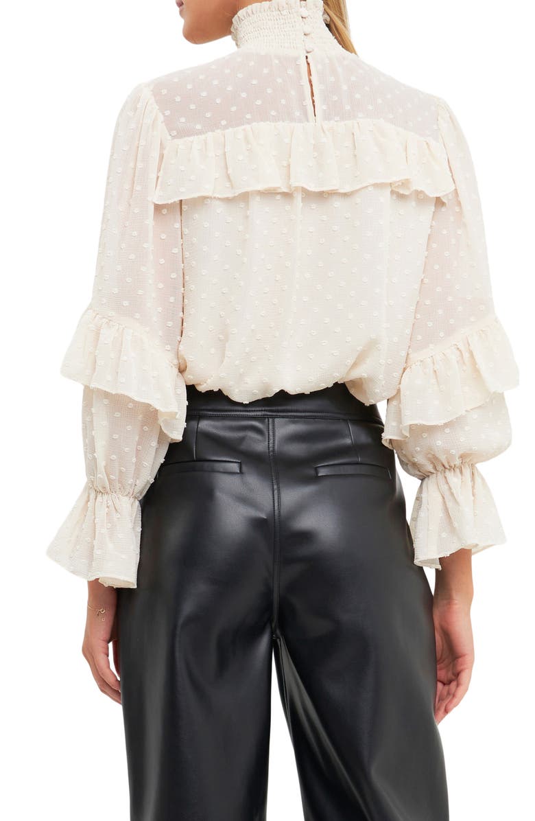 English Factory Swiss Dot Ruffle Chiffon Top, Alternate, color, 