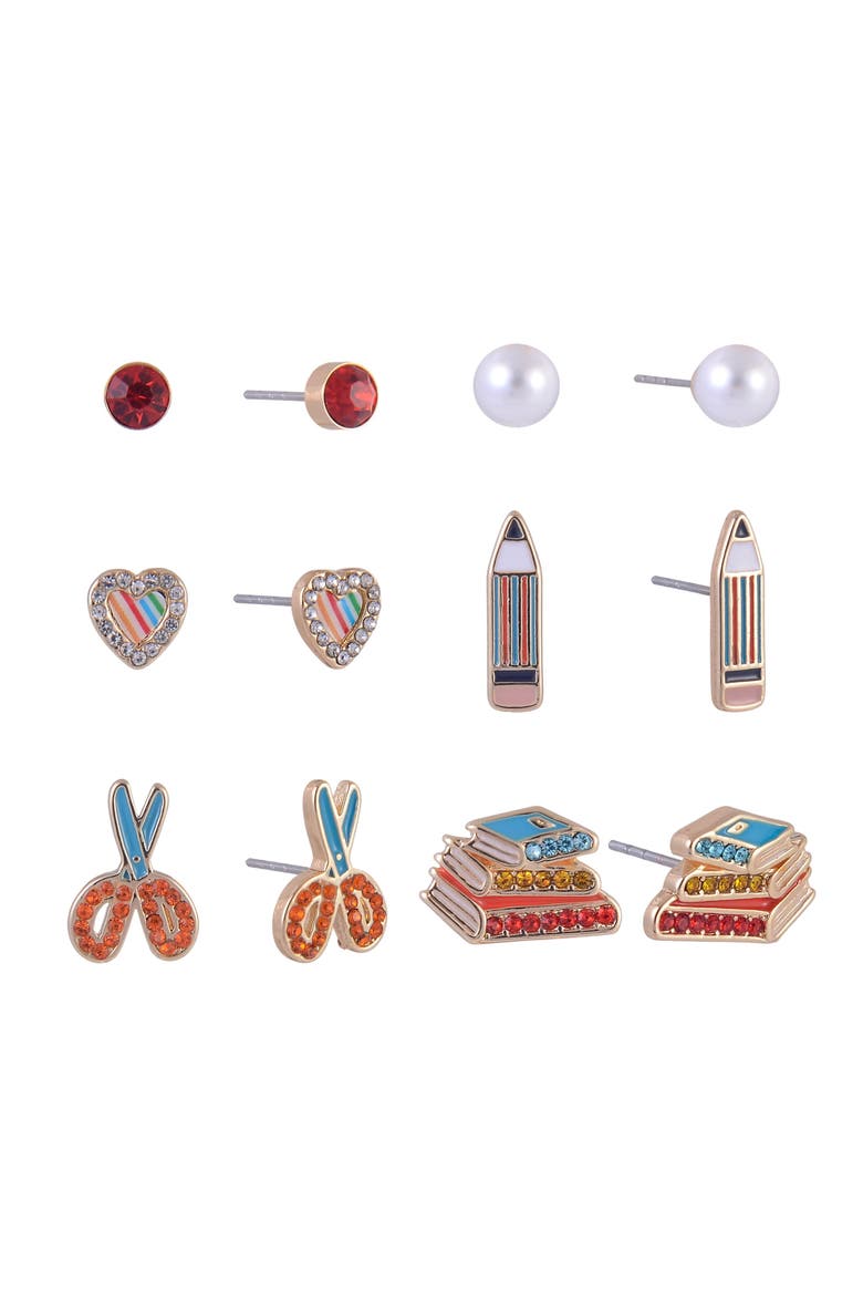 School Theme 6 Pack Stud Earring Set, Main, color, Yellow