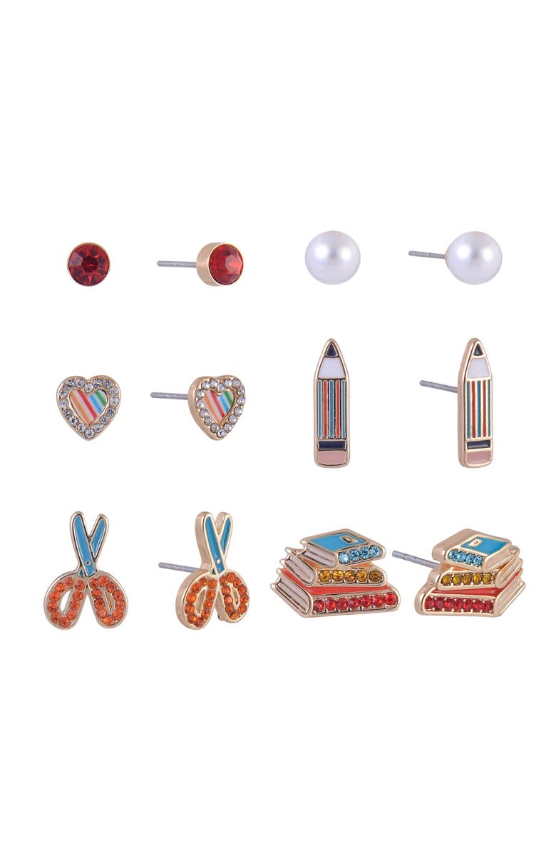 Hallmark School Theme 6 Pack Stud Earring Set, Main, color, Yellow