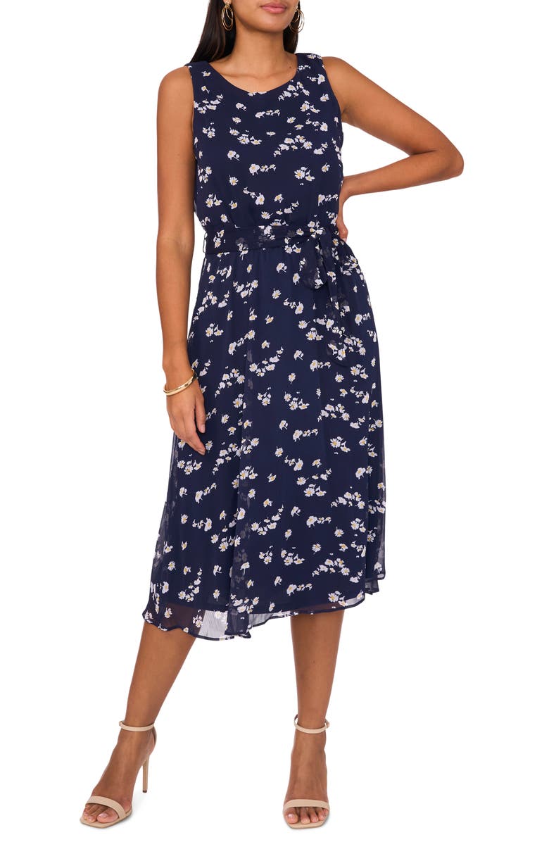 Chaus Daisy Print Sleeveless Midi Dress, Main, color, 