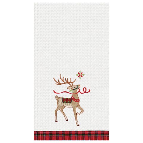 27" x 18" Classic Reindeer Wonderland Cotton Christmas Waffle Weave Kitchen Dish Towel Decor Decoration