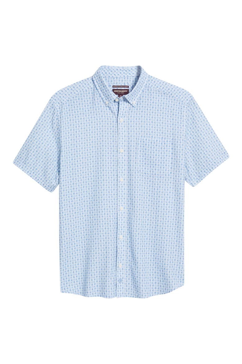 Illusion Print Short Sleeve Cotton Button-Down Shirt, Alternate, color, BLUE