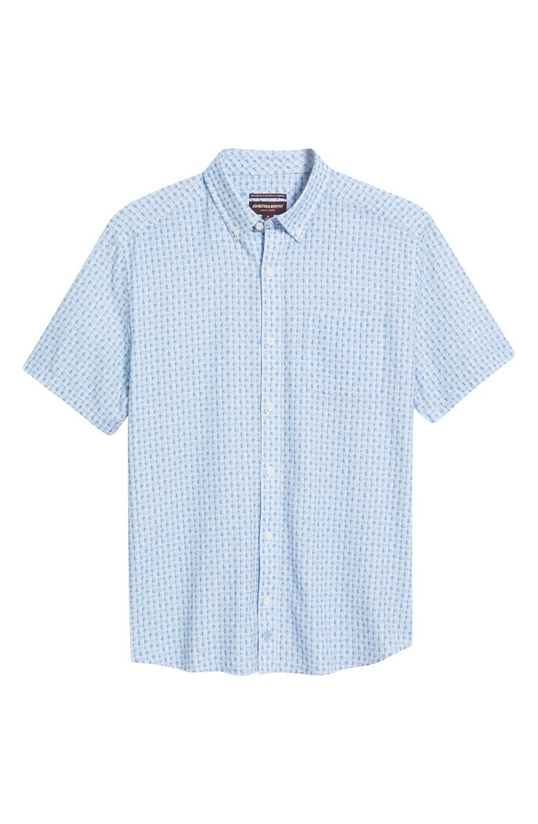 Johnston & Murphy Illusion Print Short Sleeve Cotton Button-Down Shirt, Alternate, color, Blue