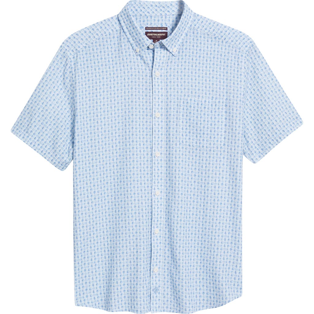 Johnston & Murphy Illusion Print Short Sleeve Cotton Button-down Shirt In Blue