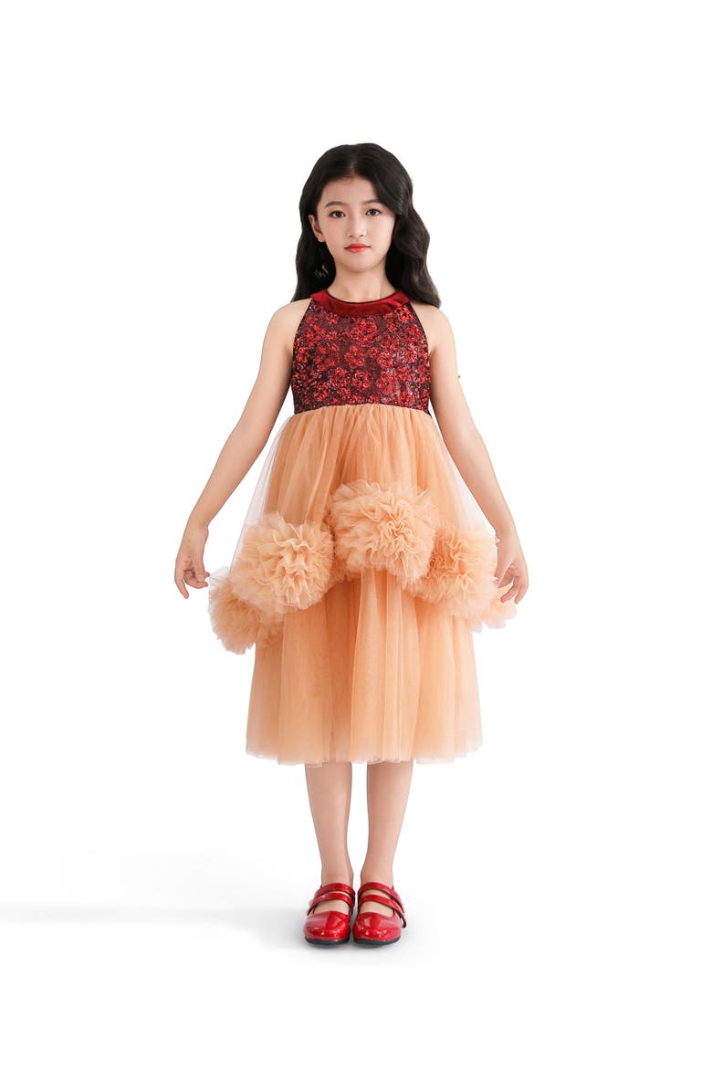 Tulleen Tulle Pom-Pom Dress, Alternate, color, Red