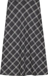 Midi Plaid Wool Invisible Zipper Skirt