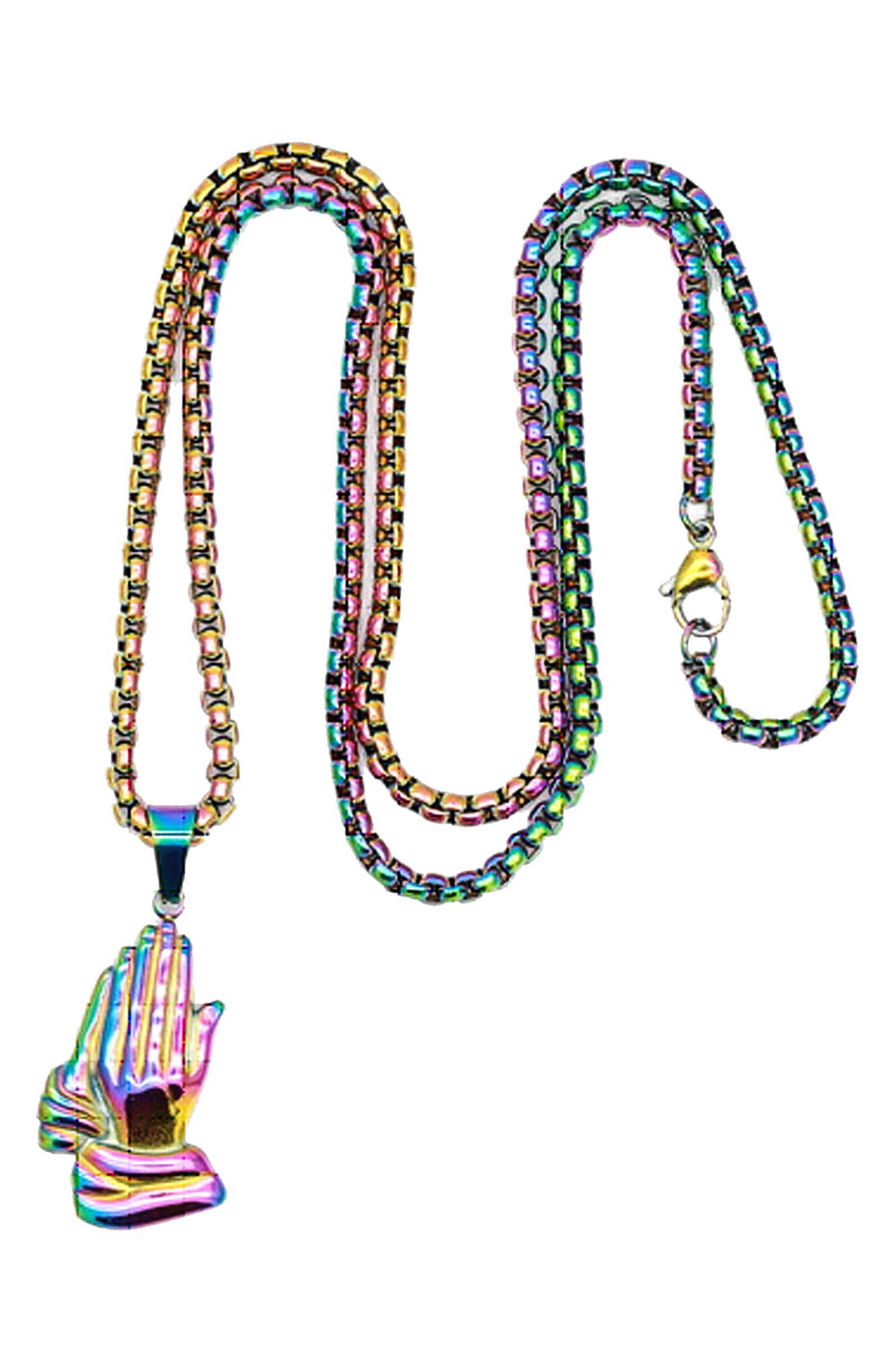 Men's Praying Hands Pendant Box Chain Necklace