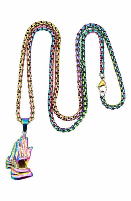 Men's Praying Hands Pendant Box Chain Necklace