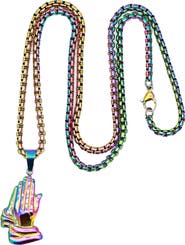 STEELTIME Men's Praying Hands Pendant Box Chain Necklace