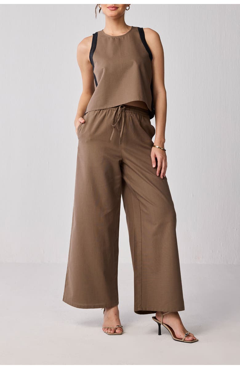 Reistor Matching Set with Wide-Leg Pants and Colorblock Top, Main, color, Brown