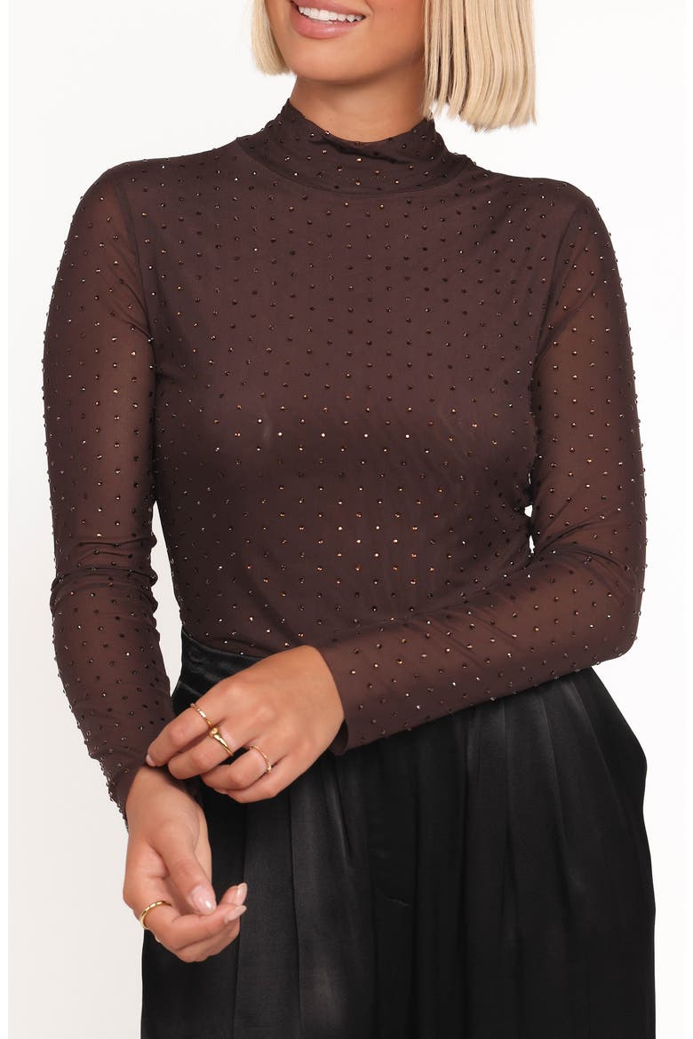 Alejandra Embellished Mesh Top, Main, color, DARK CHOCOLATE