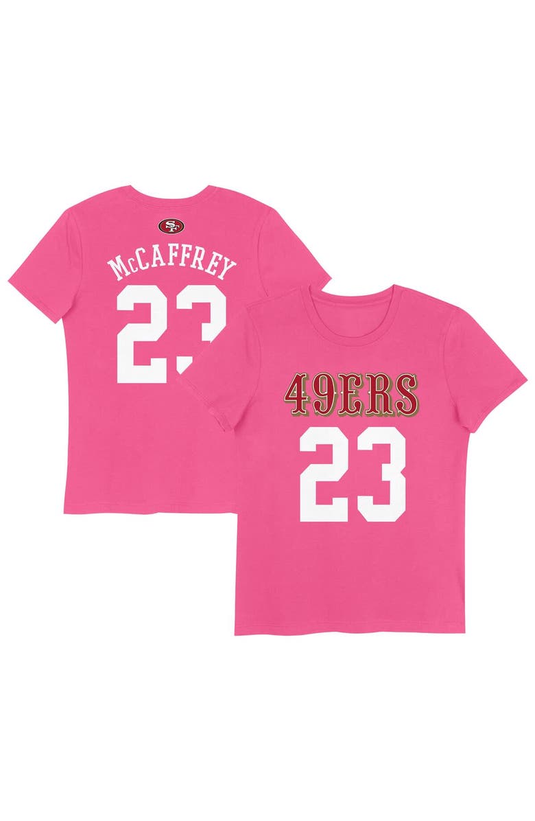 Nike Girls Youth Christian McCaffrey Pink San Francisco 49ers Player Name & Number T-Shirt, Main, color, Pink