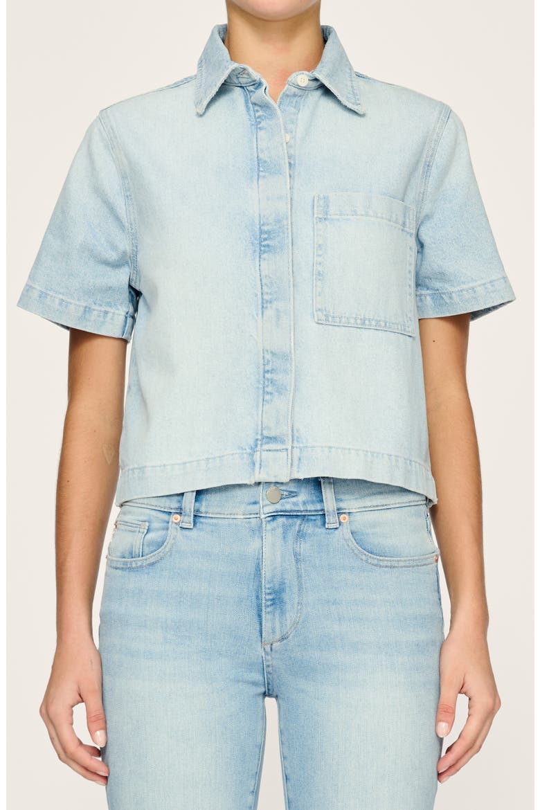 Montauk Short Sleeve Denim Shirt, Alternate, color, LT. FOUNTAIN (VINTAGE)