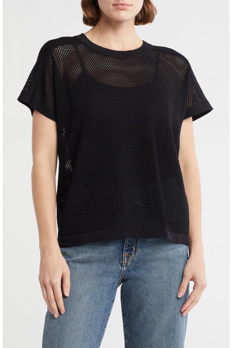 Mesh Openwork Sweater, Main, color, BLACK