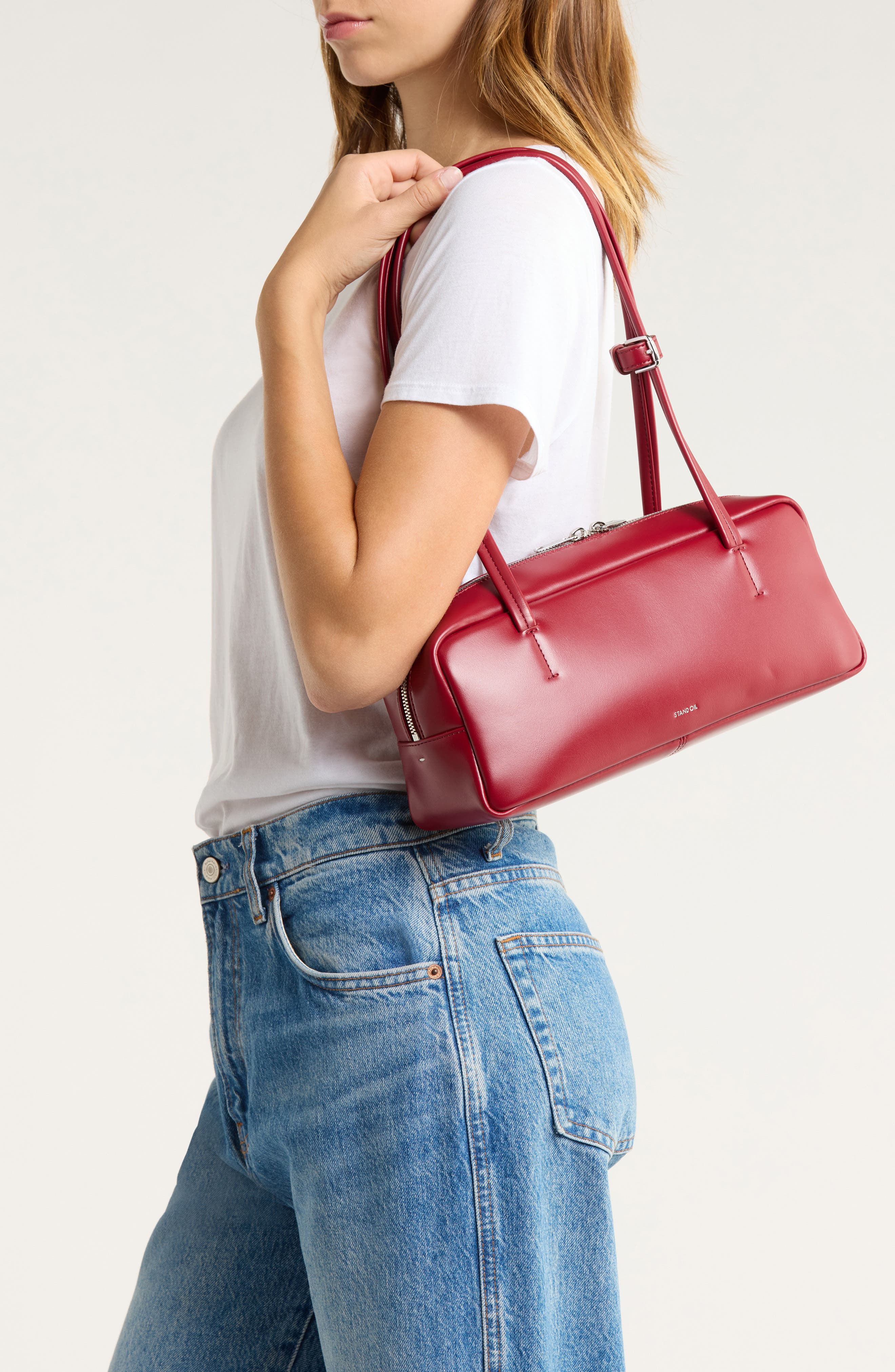 Stand Oil More Faux Leather Baguette Bag, Alternate, color, Red Wine