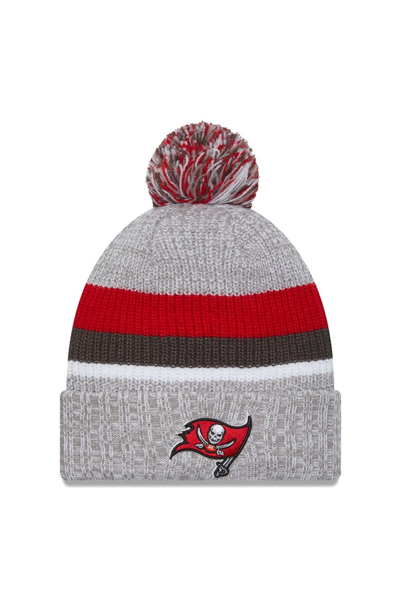Men's New Era Heather Gray Tampa Bay Buccaneers Cuffed Knit Hat with Pom, Main, color, Heather Gray