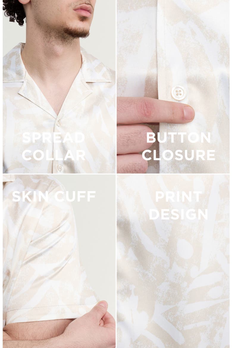 Leaf Printed Camp Shirt, Alternate, color, CREAM