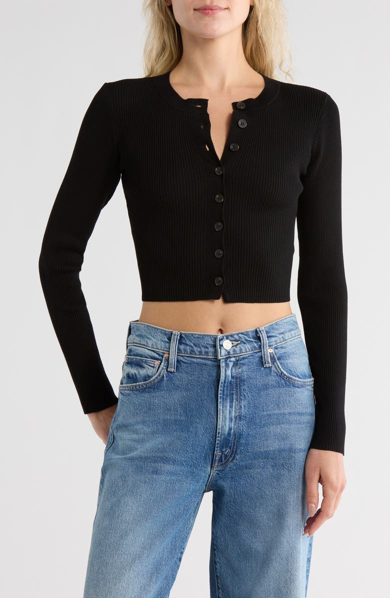 Blu Pepper Button Front Crop Cardigan, Main, color, Black