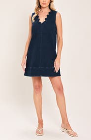 FLYING TOMATO Scalloped Sleeveless Denim MInidress