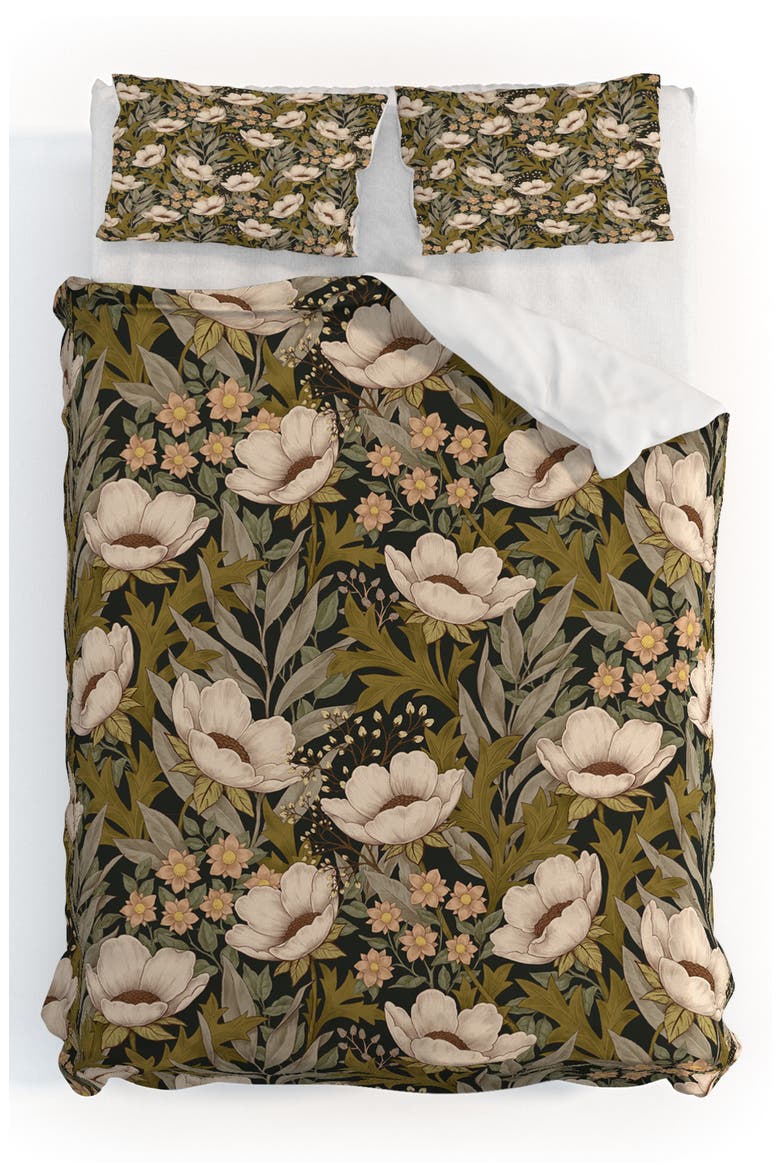 Floral Meadow Spring Green Duvet Cover & Shams Set, Alternate, color, GREEN
