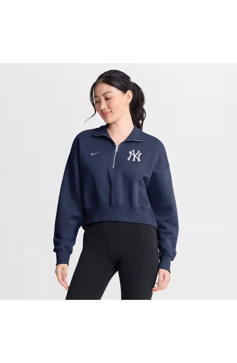Nike Women's Nike Navy New York Yankees Primetime Phoenix Fleece Half-Zip Sweatshirt, Main, color, Navy