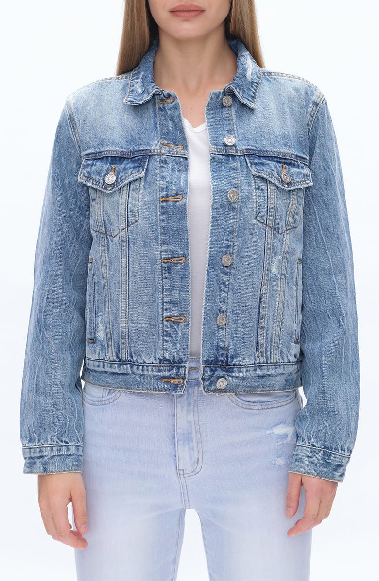 Bayeas Distressed Denim Jacket, Main, color, Mercy Blue