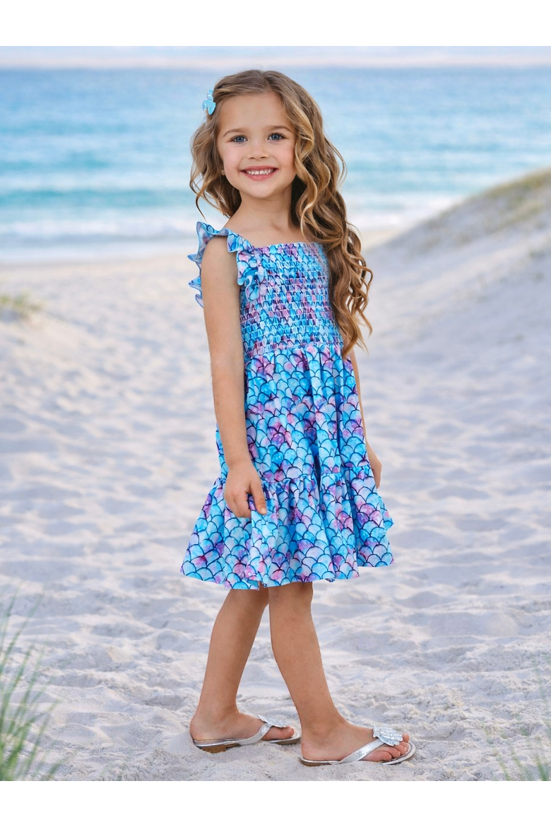 I Washed Up Like This Mermaid Ruffle Sundress, Alternate, color, Blue