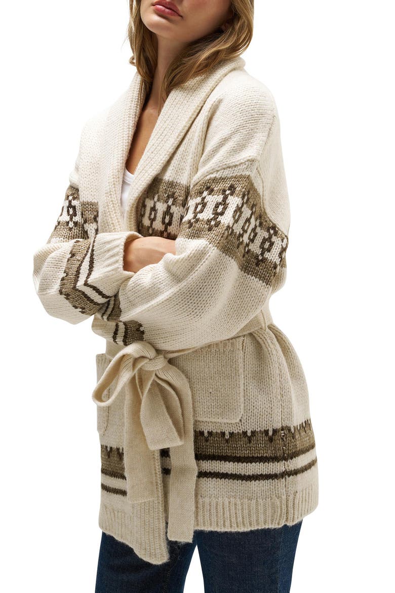 Patterned Belted Cardigan, Alternate, color, IVORY