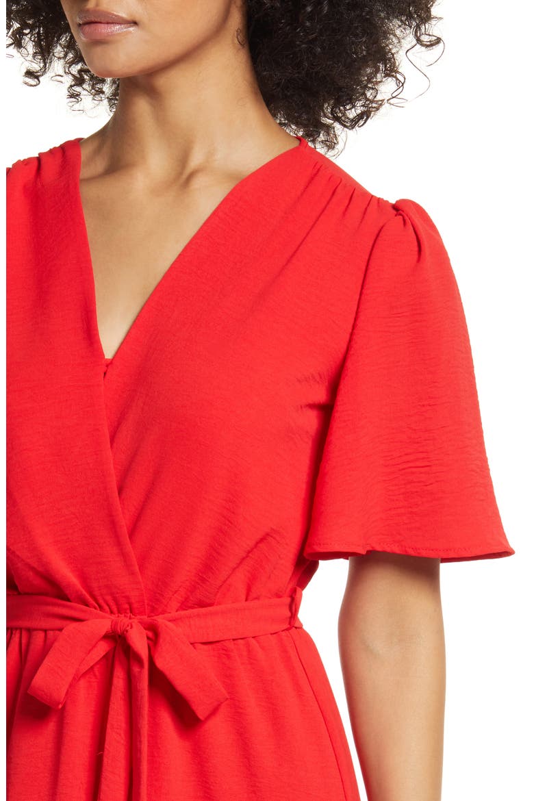 Flutter Sleeve Faux Wrap Maxi Dress, Alternate, color, TOMATO