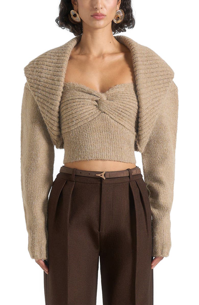Manière De Voir Emya 2-in-1 Knit Shrug With Twisted Bandeau Top, Alternate, color, Taupe