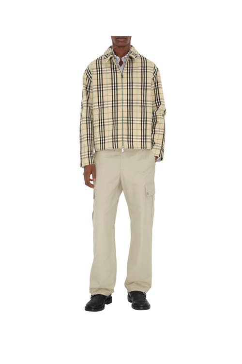 Shop Burberry Check Cotton Harrington Jacket In Husk