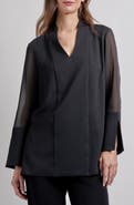 Misook Sheer Sleeve Crêpe de Chine Top