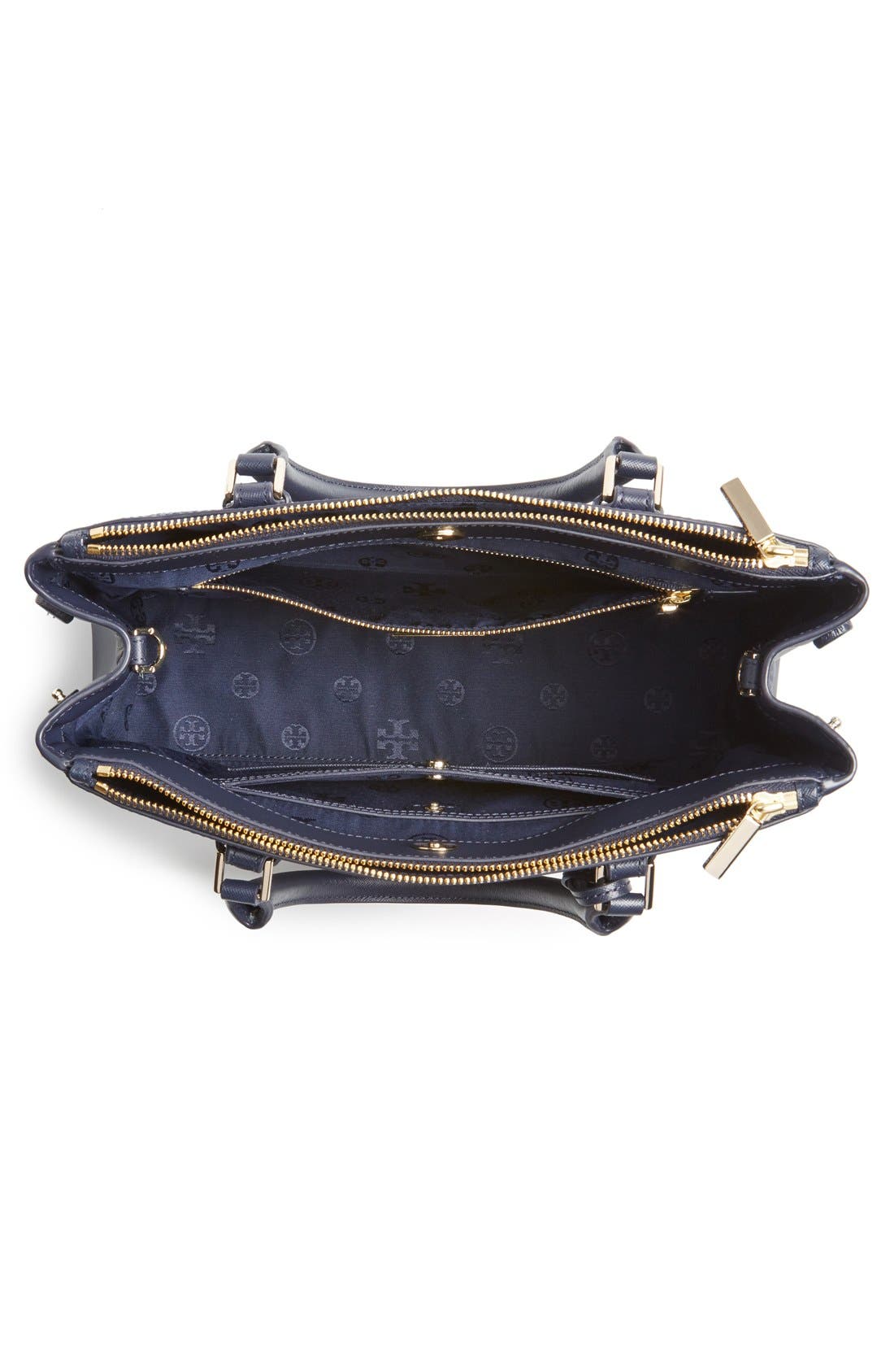 Tory Burch 'Mini Robinson' Double Zip Saffiano Leather Tote, Alternate, color, 