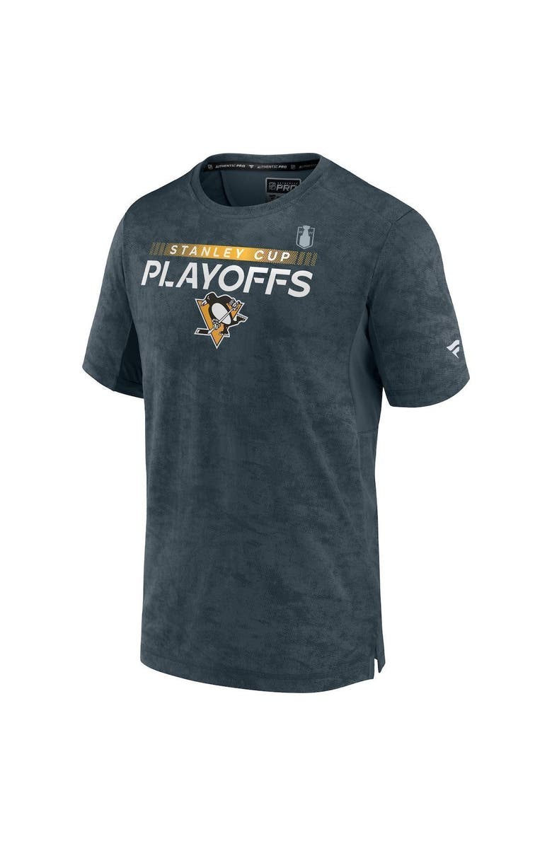 FANATICS Men's Fanatics Branded Charcoal Pittsburgh Penguins Authentic Pro 2022 Stanley Cup Playoffs T-Shirt, Alternate, color,