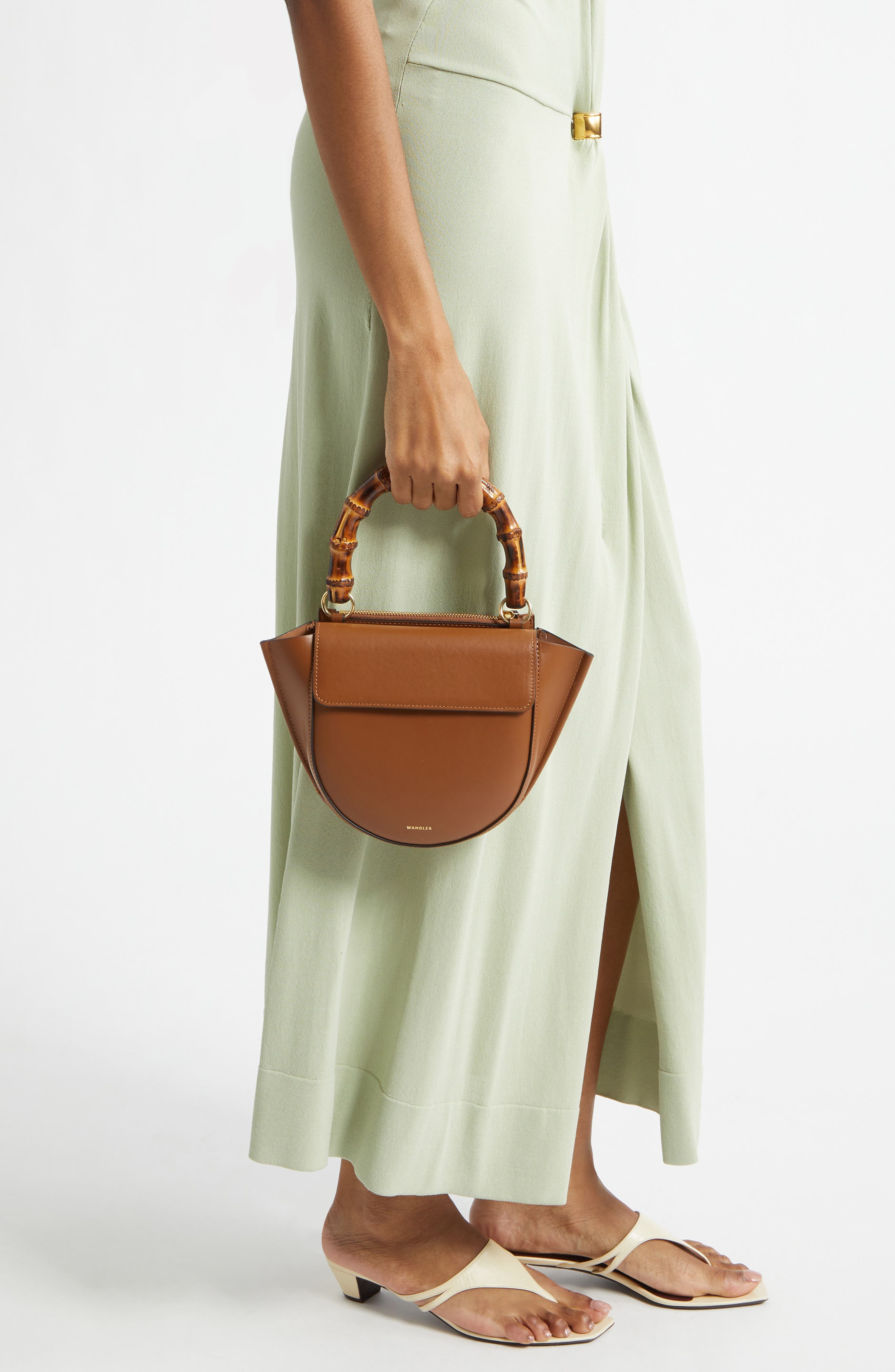 Wandler Mini Hortensia Leather Handbags, Alternate, color, Saddle / Bamboo 1752