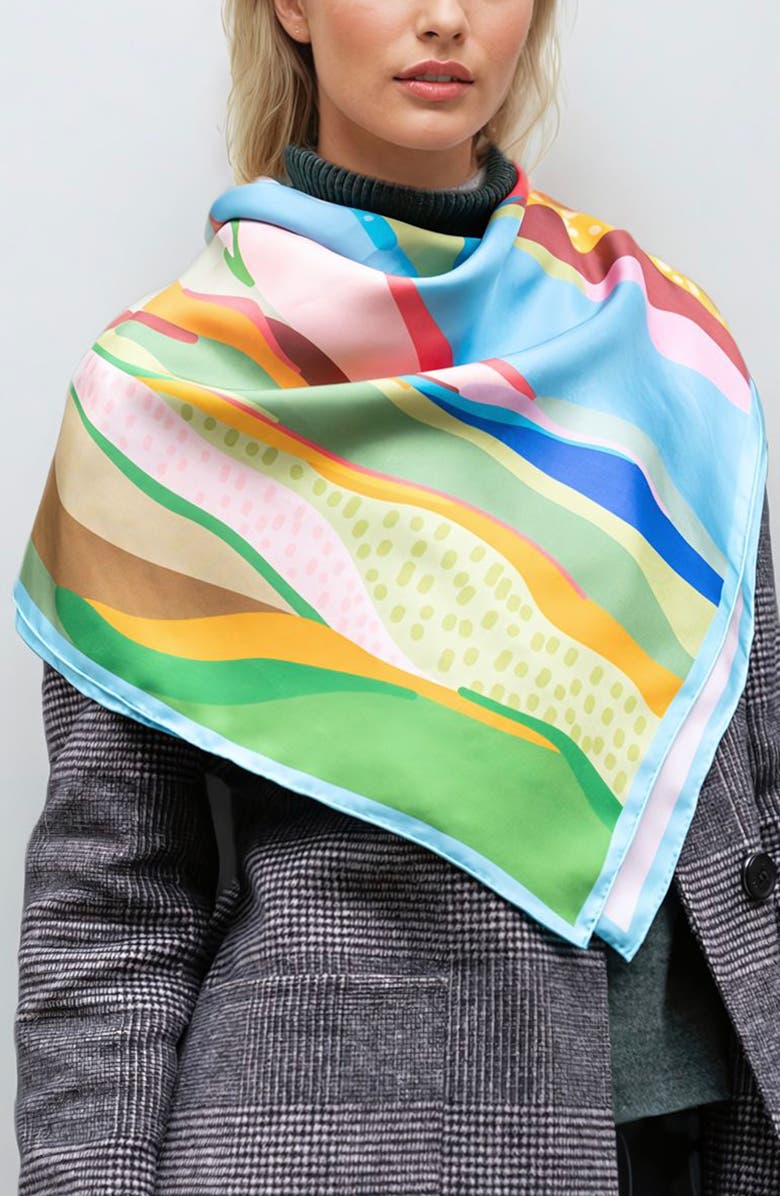 Jessie Zhao New York Double Sided Silk Scarf Of Ocean Breeze, Alternate, color, Blue