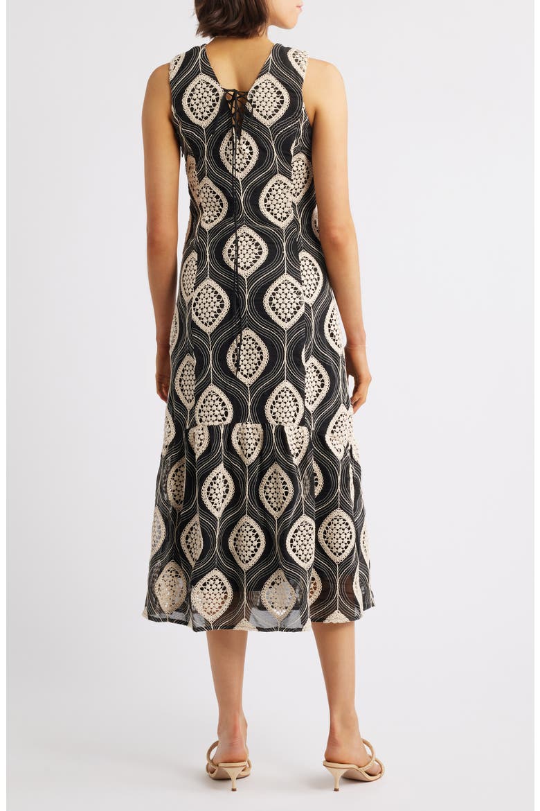 Austrid Embroidered Sleeveless Dress, Alternate, color, BLACK/ CREAM