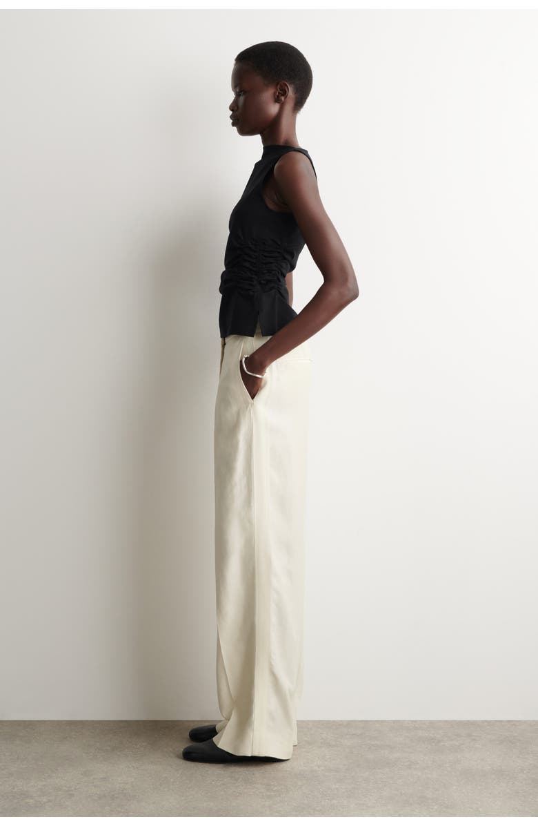COS Ruched-waist Cotton-jersey Tank Top, Alternate, color, Black