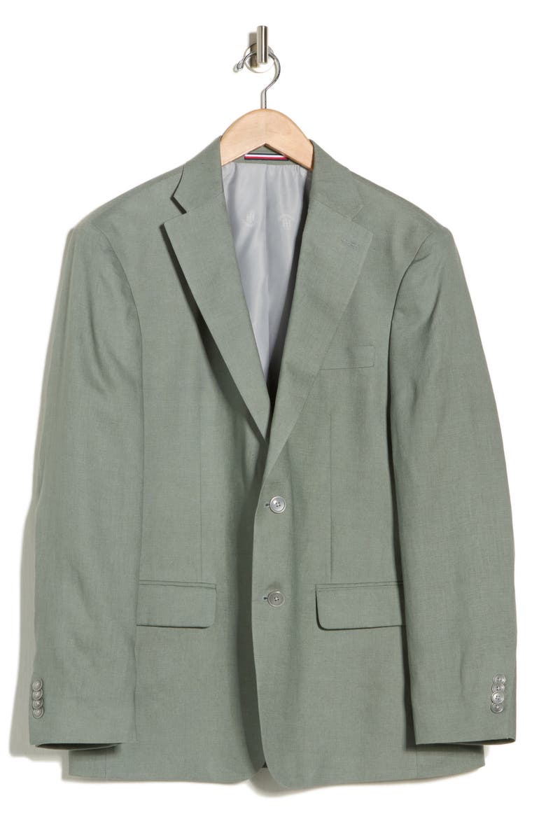 Two Button Notch Lapel Woven Linen Sport Coat, Alternate, color, SAGE PLAIN