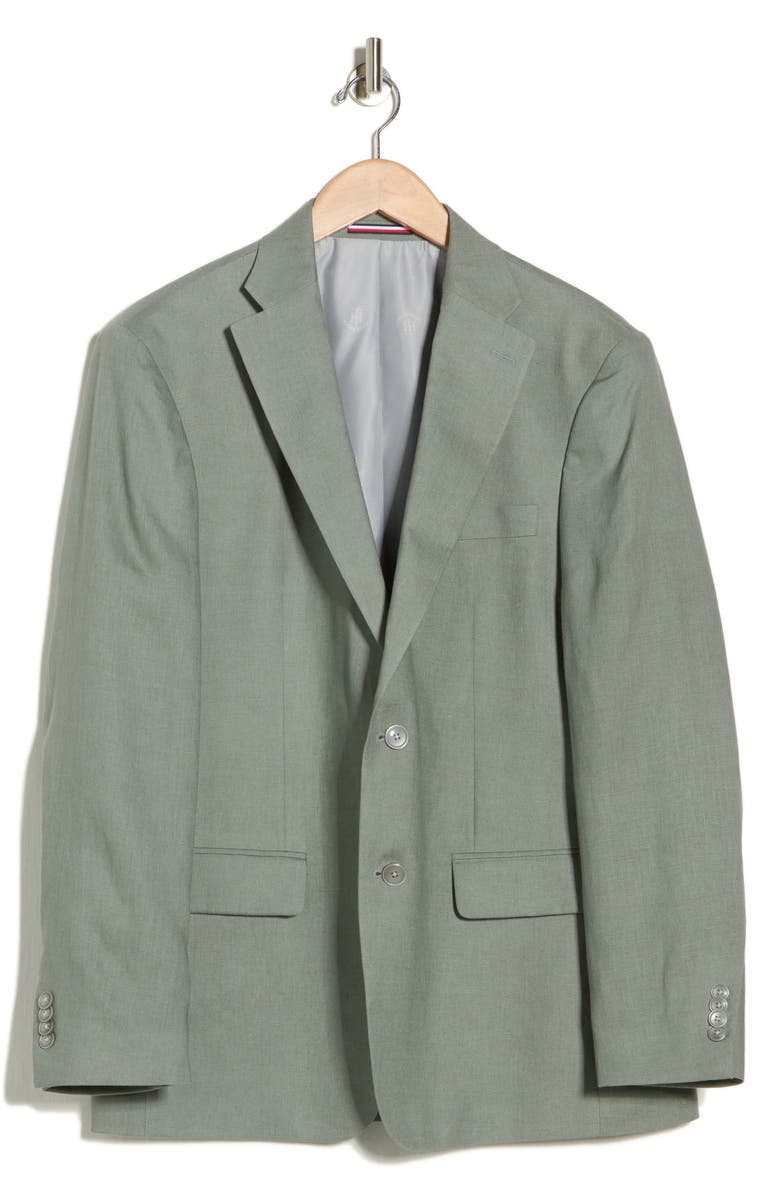 Tommy Hilfiger Two Button Notch Lapel Woven Linen Sport Coat, Alternate, color, Sage Plain
