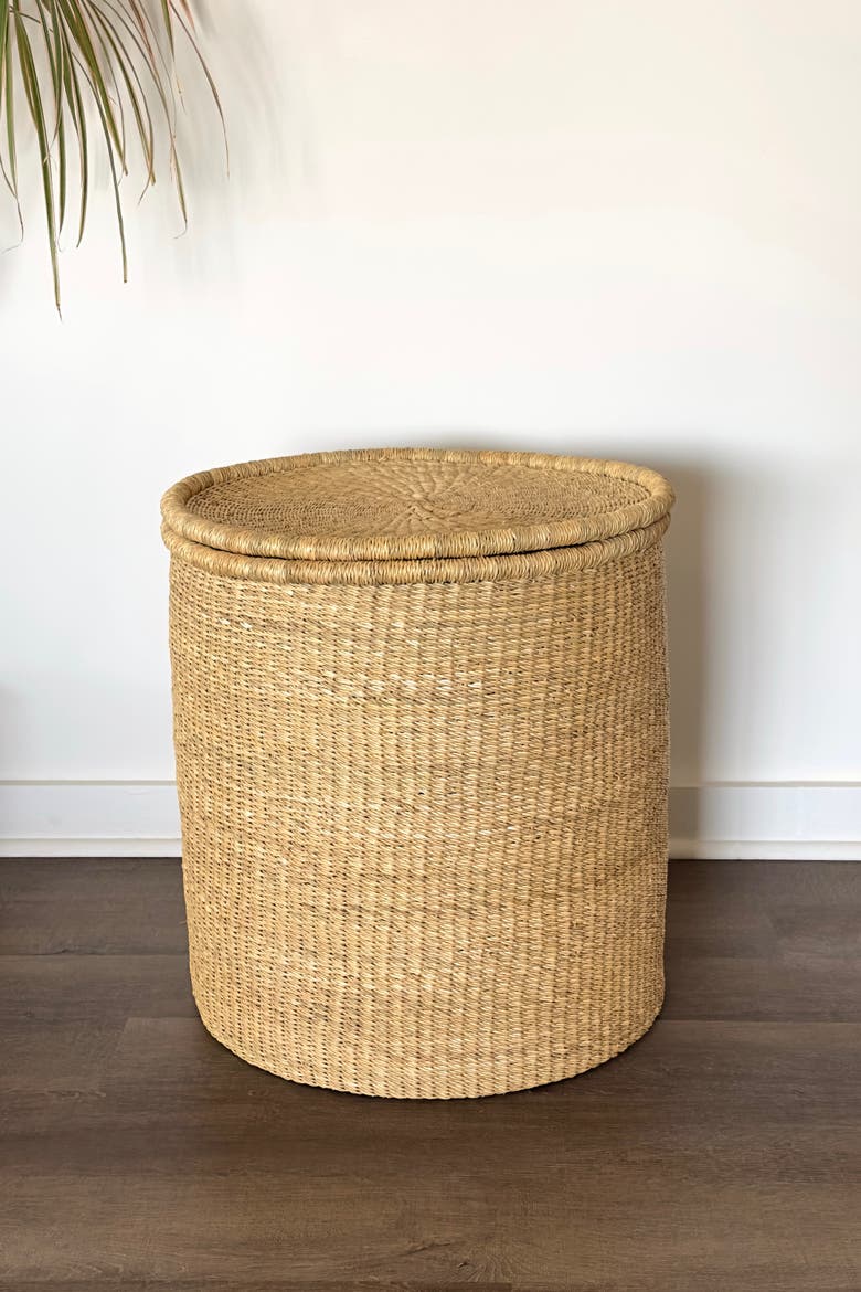 Handwoven Hamper with Lid, Alternate, color, Natural