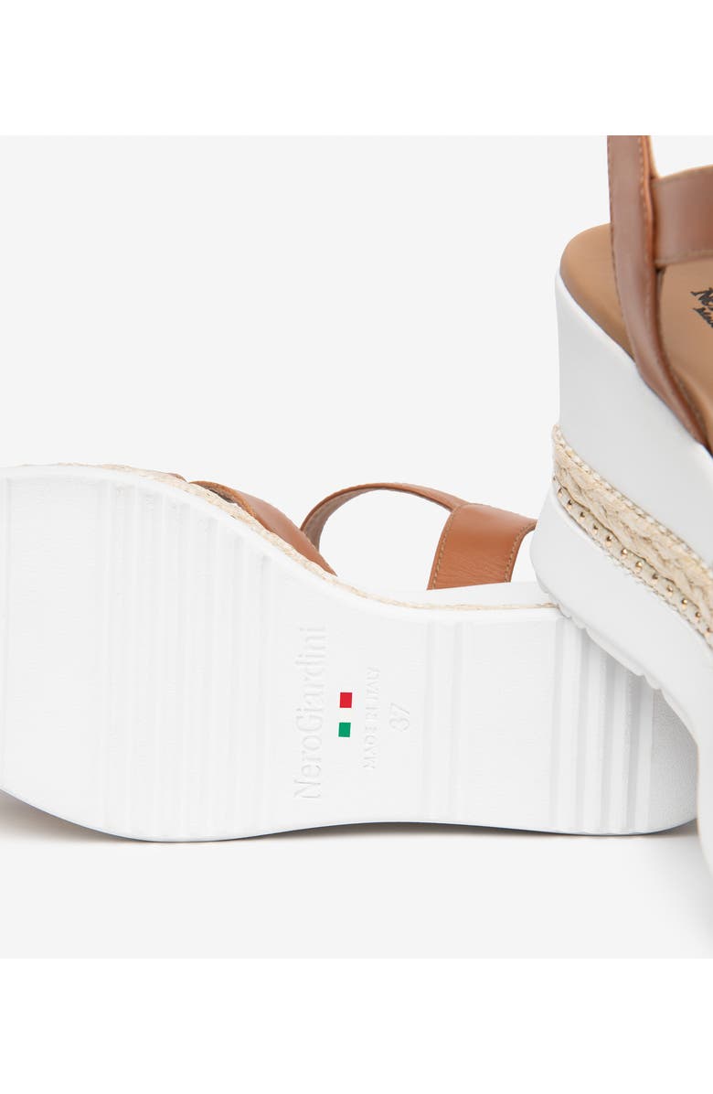 NeroGiardini Floral Platform Wedge Sandal, Alternate, color, Cognac