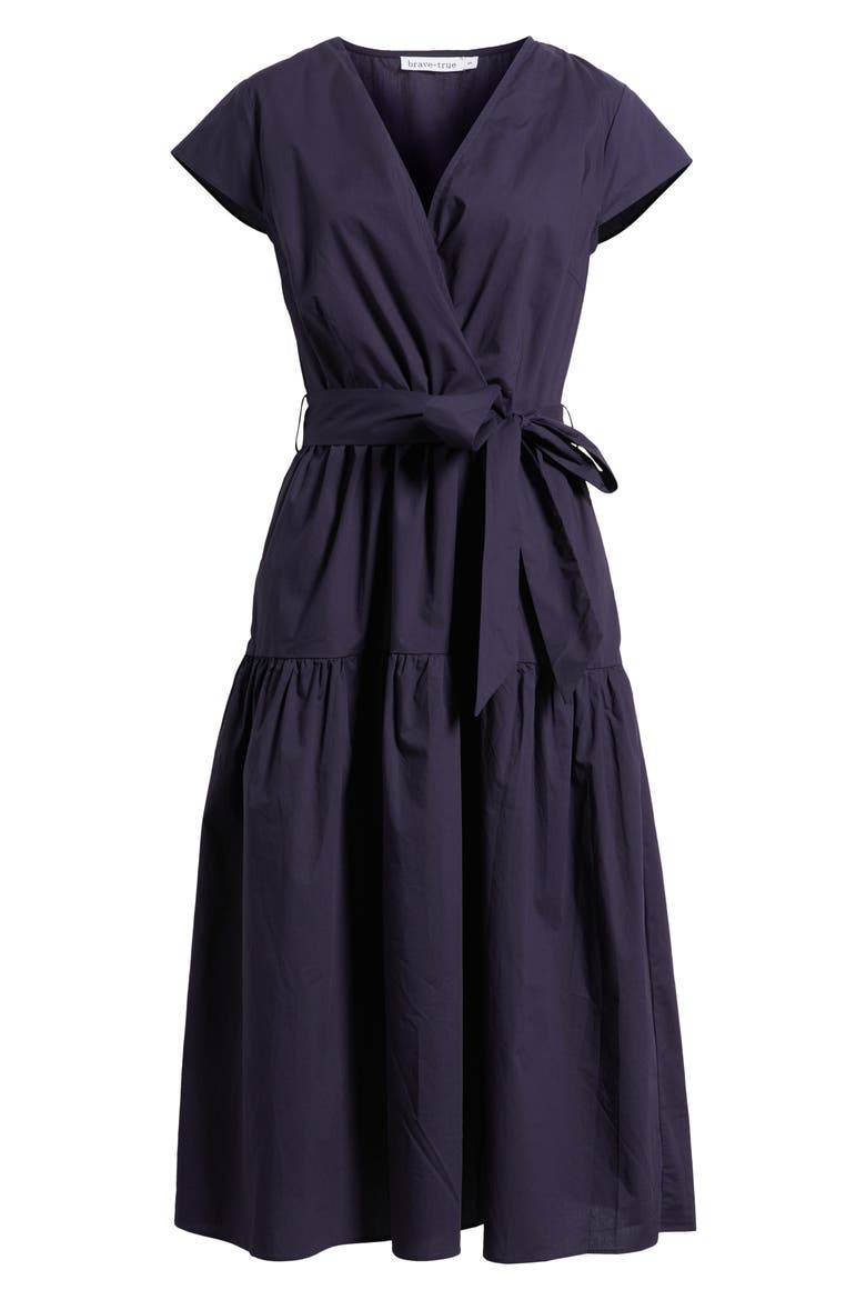 Posey Wrap Front Tiered Cotton Dress, Alternate, color, NAVY