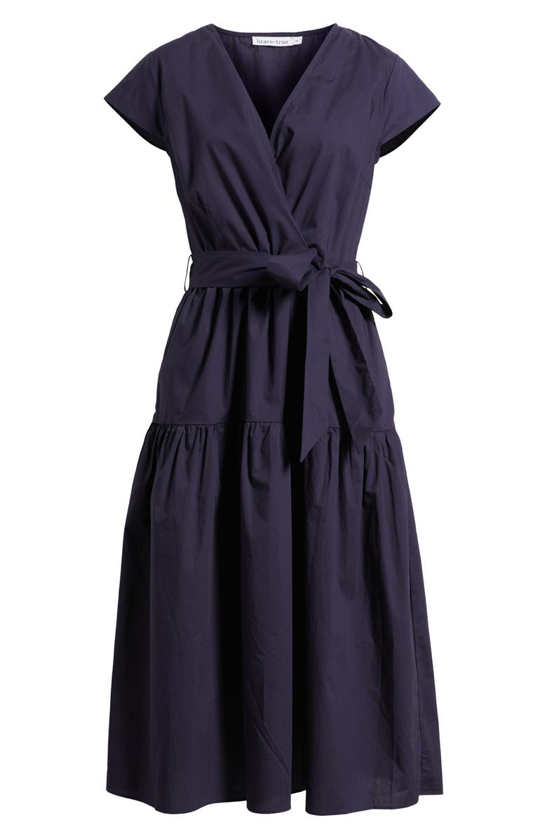 Brave+True Posey Wrap Front Tiered Cotton Dress, Alternate, color, Navy