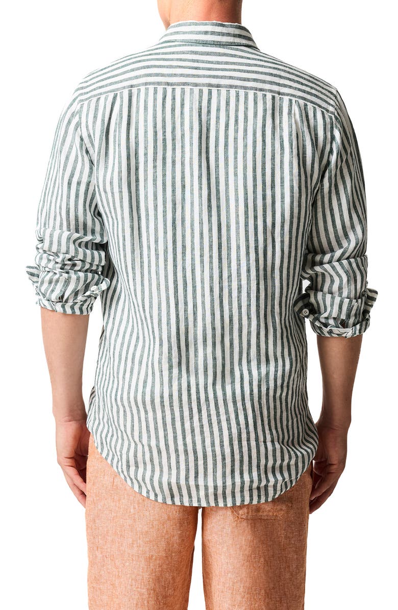 Rodd & Gunn Seadown Original Fit Stripe Linen Button-Up Shirt, Alternate, color, Forest