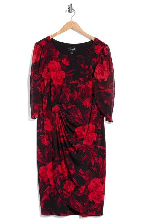 Cape Sleeve Faux Wrap Dress